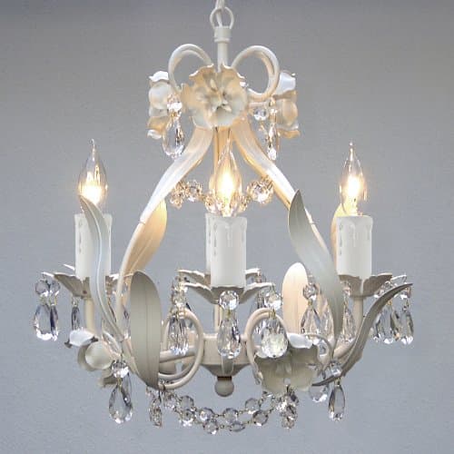 Mini 4-Light White Floral Crystal Chandelier