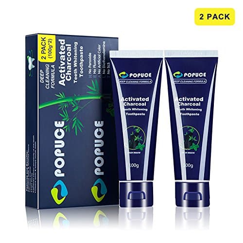 Activated Charcoal Teeth Whitening Toothpaste, Appropriate Organic Natural Bamboo Carbon Powder for Optimum Black Foam, Removes Bad Breath and Coffee or Wine Stains, 2 Pack