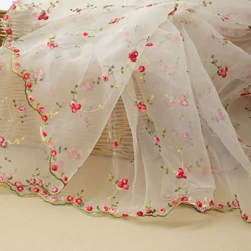 IRIS TECH Premium Rose Embroidered Organza Lace Fabric - By the Yard