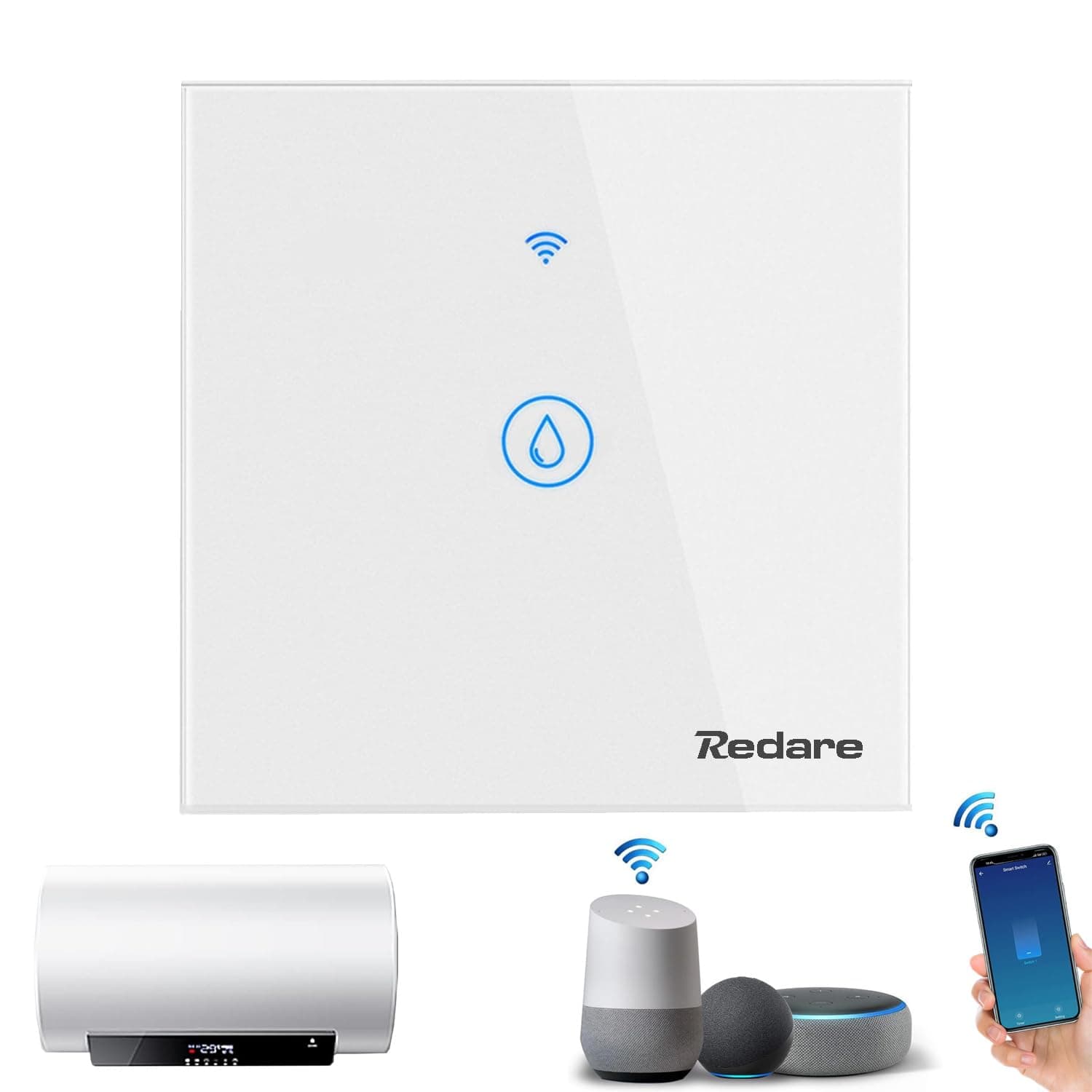 Smart Water Heater Switch,20A 4400W WiFi Smart Boiler Switch,Heavy Duty WiFi Pump Controller for Pool Pump, Water Heater, Air Conditioner, Compatible with Alexa Google Home (Tuya 20A, White)