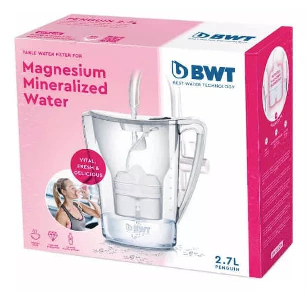 BWTPenguin 2.7L MG2+ Longlife Water Filter Pitcher Jug, Pretty Pink - Technology bringing the 2.7L Tea & Coffee Water Pitcher Jug & Filter, prevents limescale, removes lead & chlorine, adds Magnesium