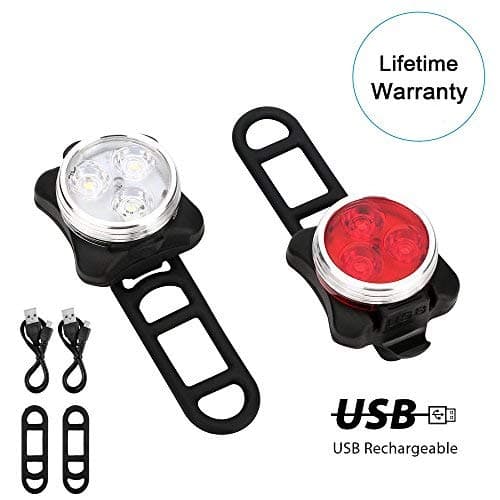 USB Rechargeable Bike Light Set, Lnkey LED Bicycle Light Front Light and Taillight with 4 Light Mode for Bicycle, Rechargeable LED Bicycle Light Set included 2 USB Cable, 4 Silicone Strap