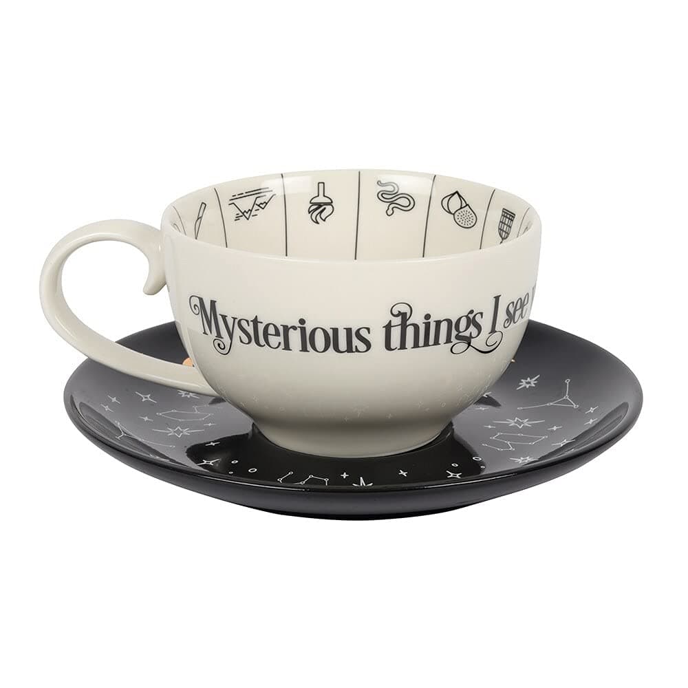 Elegant Black & White Glass Fortune Telling Ceramic Teacup - 7.5cm x 18.5cm (1 Pc.) Unique Design & Gift – Perfect for Everyday Use & Mystical Tea-Time Fun
