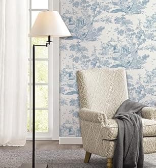 CiCiwind 16In×65.6Ft Peel and Stick Wallpaper Blue Toile Wallpaper Removable Self Adhesive Wallpaper Vintage Contact Paper Blue and White Wallpaper for Bathroom Bedroom Living Room