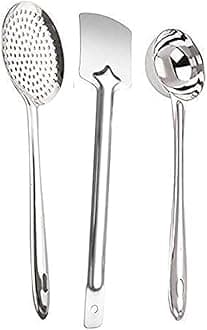 Kanshita's Rasoiware Stainless Steel 3Pieces Cooking Spoons Set, Contains Ladle, Turner, Skimmer,Kitchen Cooking Essential Set for Home, Set of 3