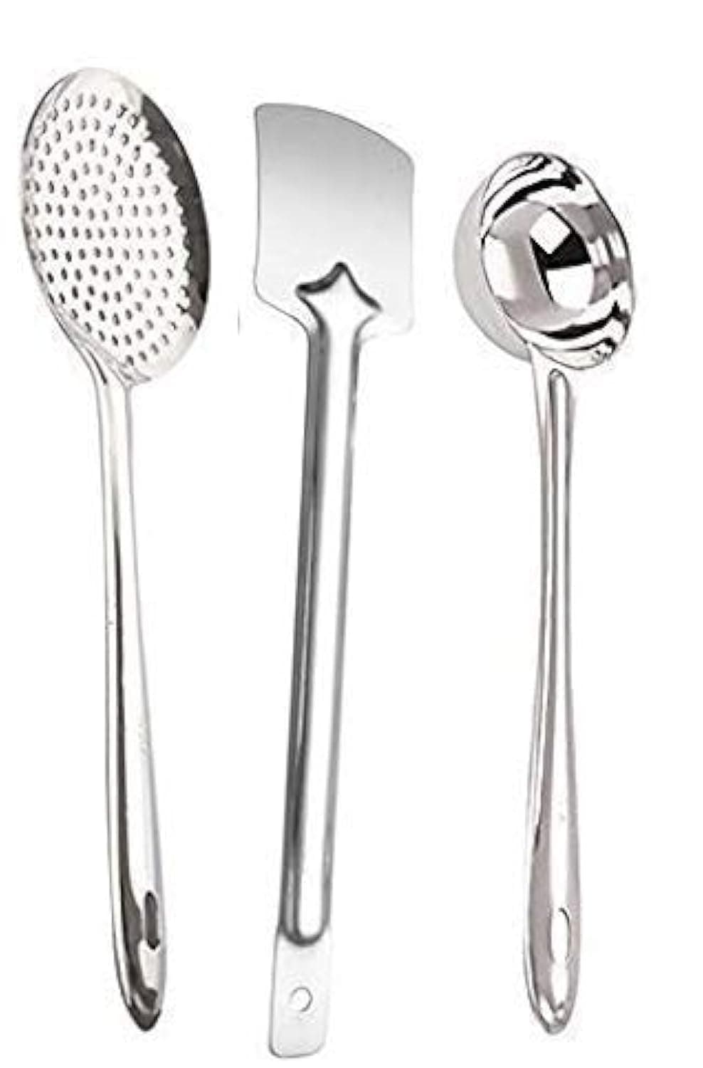 Kanshita's Rasoiware Stainless Steel 3-Piece Cooking Spoons Set – Includes Ladle, Turner & Skimmer | Essential Kitchen Utensil Set for Home Cooking