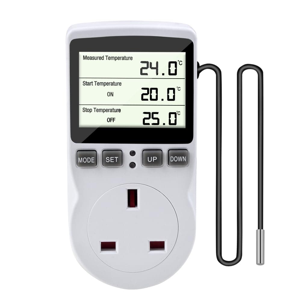 Digital Thermostat Controller Socket Outlet, UK Plug 230V/16A Temperature with Heating Cooling Mode, LCD Screen for Greenhouse Aquarium Reptile Terrarium (Controller Socket-2)