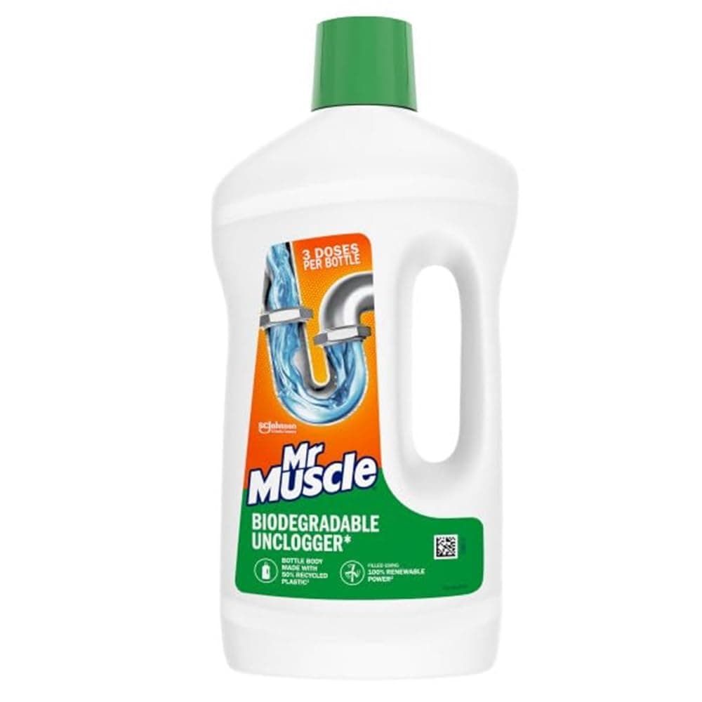 Mr Muscle Biodegradable Drain Unclogger & Cleaner, Biodegradable Formula to Clear Slow Drains, Safe on All Pipes, 750ml