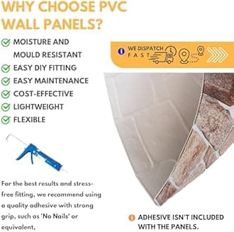 NOVECRAFTO Earthy Stone Effect 3D Wall Panels - 4 Sheets Covering 1.84 sqm | 19.84 sqft - Decorative PVC Plastic Cladding Panels - 96 cm x 48 cm | 37.79 x 18.89 in - Natural Earthy Brown, Grey Stone