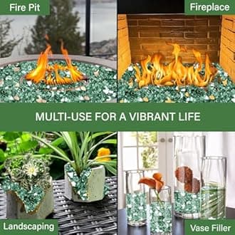 NUPICK 10 Pound Fire Glass, 1/2 Inch Reflective Fire Pit Glass, Tempered Firepit Glass Rock for Propane or Natural Gas, Glass Rocks for Fire Pit Table, Fireplace Glass for Landscaping, Green