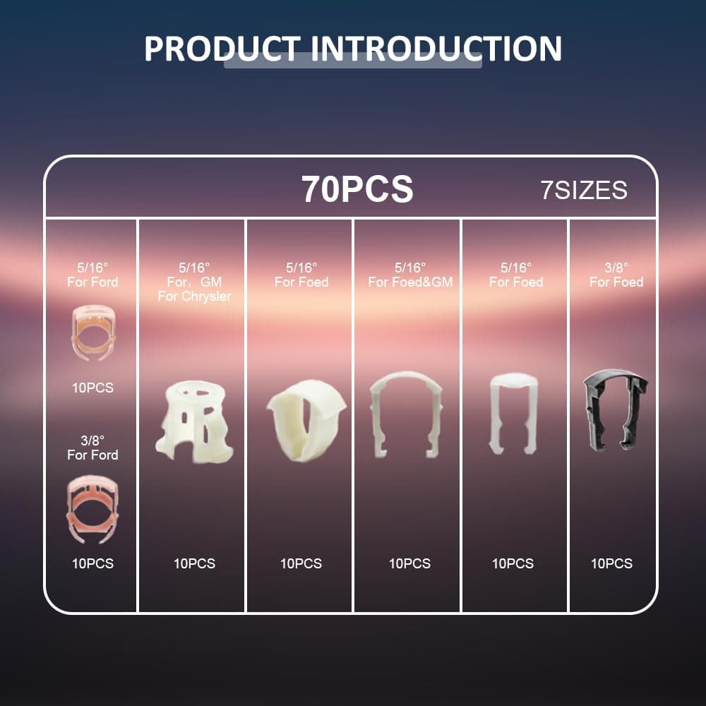 Fuel Line Clips, Auto Clips Replacement Kit, Fuel Line Clamps, Fuel Line Retaining Clip Box, Refrigerant Line Clip, 3/8 & 5/16 Fuel Line Retaining Clip Assortment Kit Compatible with F-o-r-d GM