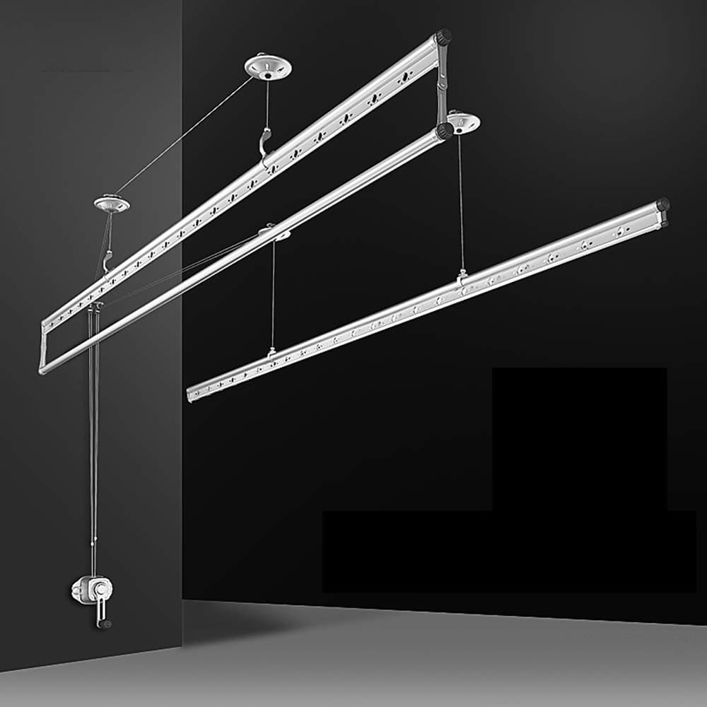Drying Rack 3-Bar Pulley Ceiling Airer Dryer Manual Crank Lifting Frame Drying Household Clothesline 150 cm Silver