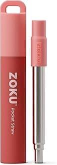Zoku Reusable Pocket Straw | Telescopic Stainless Steel Eco-Friendly | Includes Compact Hygienic Carrying Case and Cleaning Brush, Silicone Mouthpiece | Customizable Length Up to 9 inches, Red