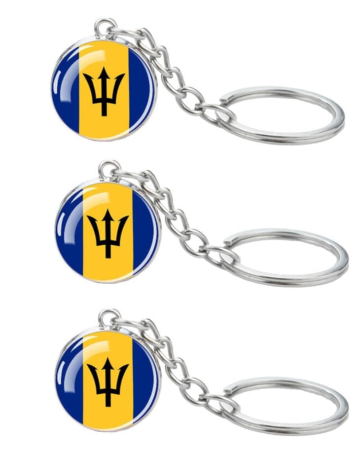 3 Pcs Barbados Flag Key Chain,Cool Keychain for Car Keys, Stainless Steel Keyrings & Keychains,Used for Home Decoration, Jewelry Hanging Decorations.