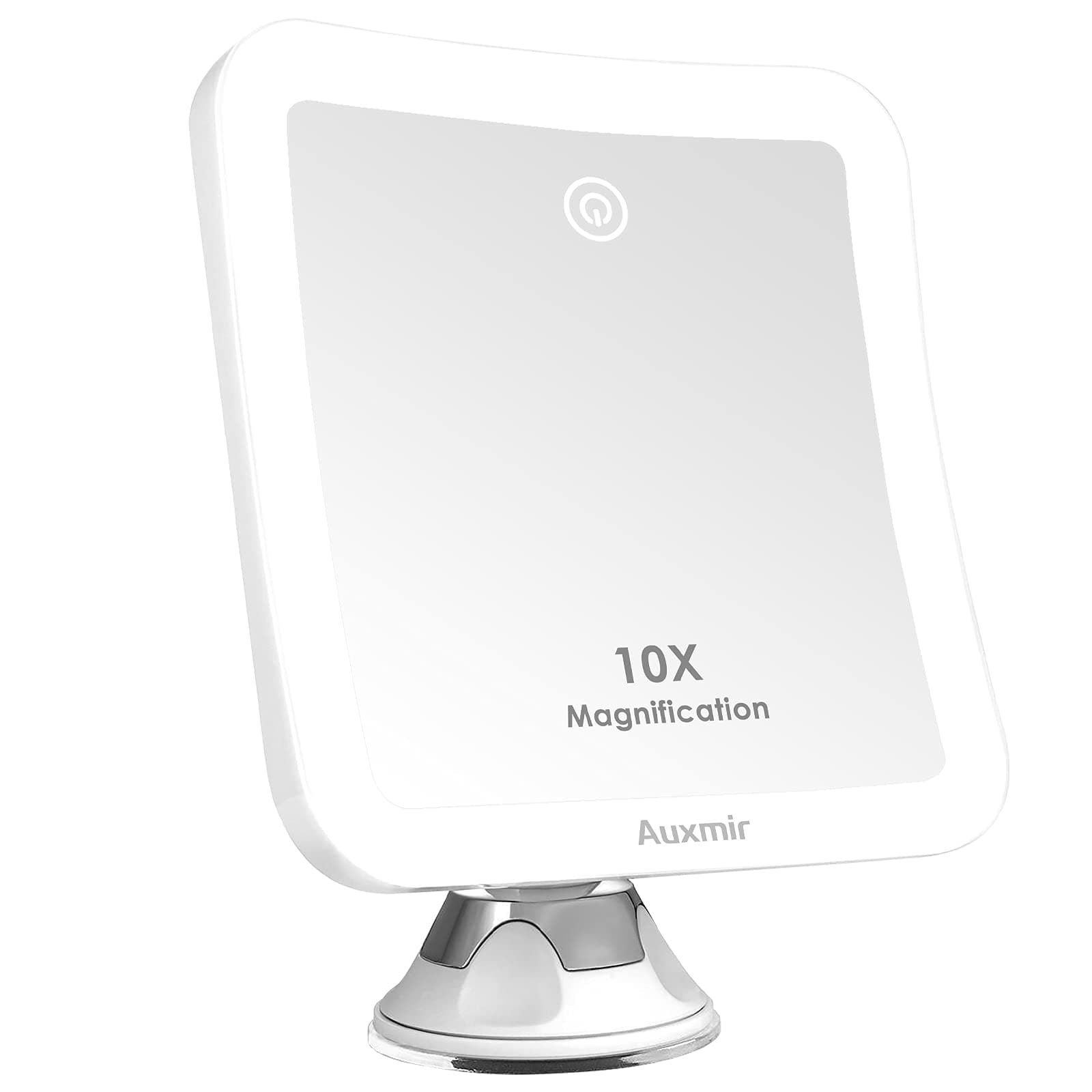 Auxmir 10X Magnifying Mirror with Light, Dimmable 3-Color LED Makeup with Locking Suction Cup, 360° Rotating Rechargeable Vanity Mirror for Bathroom, Bedroom, Dressing Table, Travel