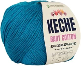 Keche Cotton Yarn, 60% Cotton 40% Acrylic Yarn, Soft Cotton Yarn for Crochet and Knitting, Amigurumi Yarn 1 Skein/Ball 1.76 Oz (50g) / 180 Yrds (165m) -Blue
