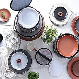 China Storage Containers, 4-Pc. Set – Hard Shell, Stackable Holders for Plate, Cup, Flatware, Stemware, & Platter Sets – Padded Dinnerware & Dish Cases with Dividers, Handles, & Zippers by StorageBud