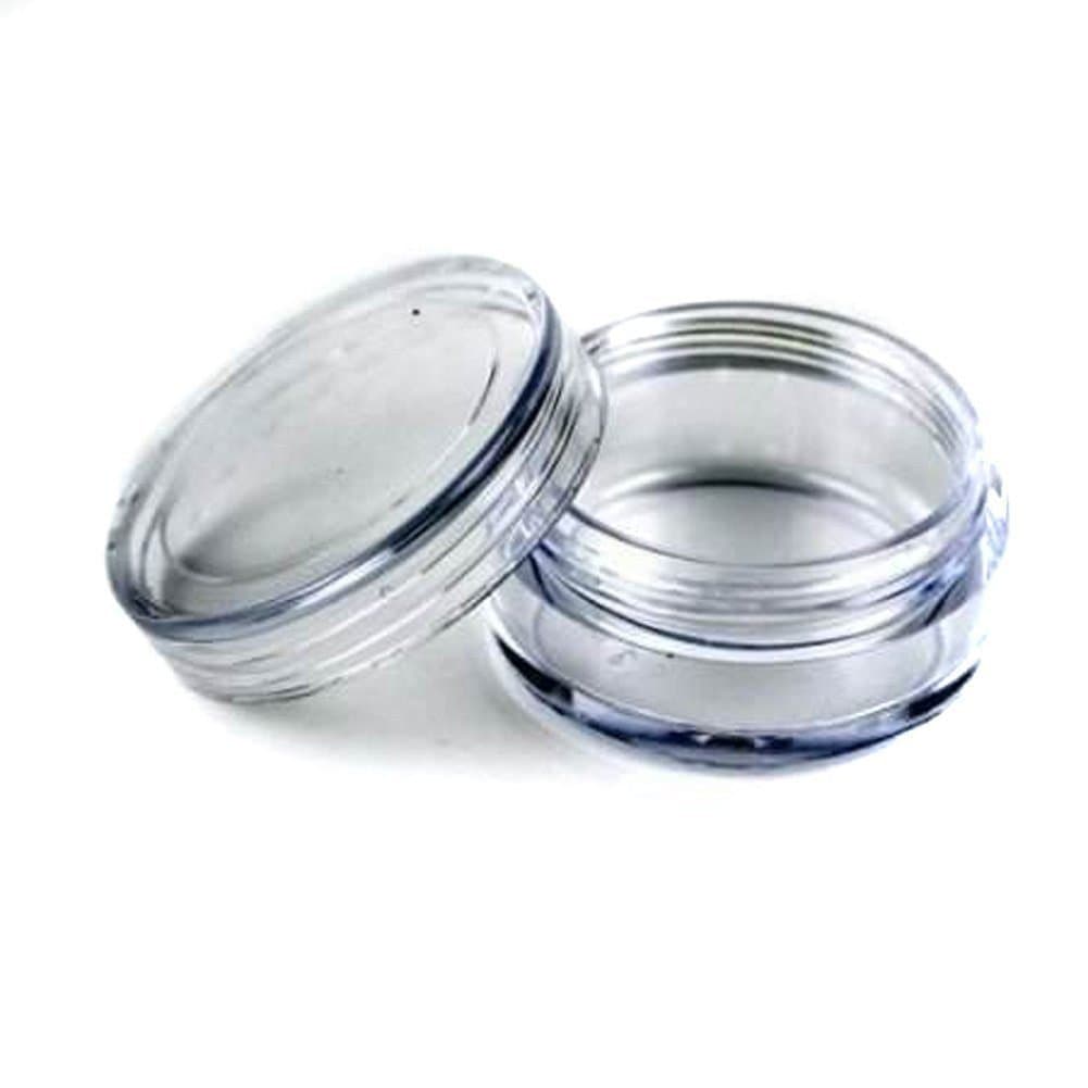 JOVANA 25pcs New Empty Clear Plastic Cosmetic Containers 3 Gram Size Pot Jars Eye Shadow Container Lot Size:Diameter: 31 mm/1.2 inch Height: 16.5 mm/0.6 inch.