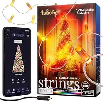 Twinkly Strings USB-C Candle 100 LED, Candle-Shaped LED Light String, RGB Multicolor LED Lights, Valentine's Day Lights, Compatible with Alexa, Google Home, USB-C Power, Transparent Wire, 19.7ft