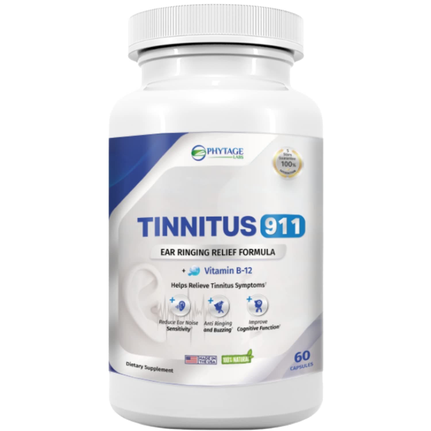 Tinnitus Relief Supplement - Ear Ringing Relief. 60 Capsules