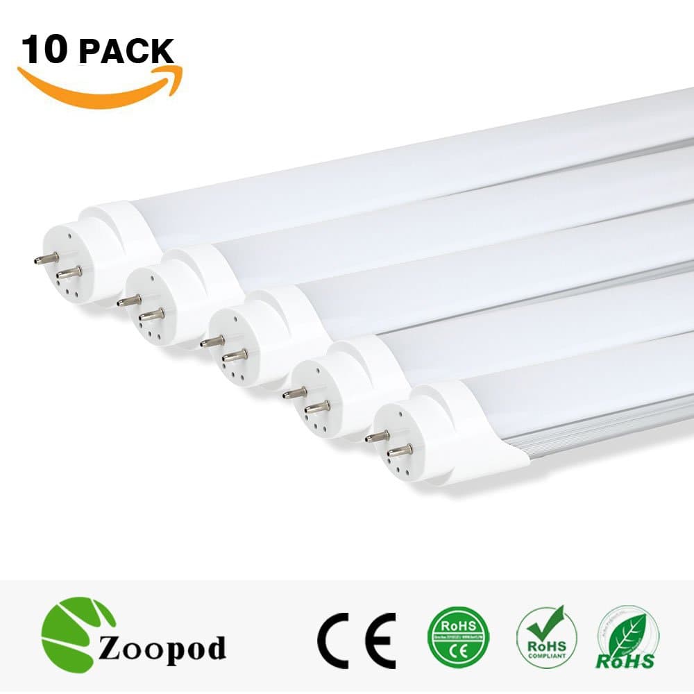 zoopod T8 LED Tube Fluorescent Replacement Light 1.2m 4ft 18w AC100~240V G13 6000K 3000K Double Ended Power Frosted Cover Lamp (3000K-10pcs)