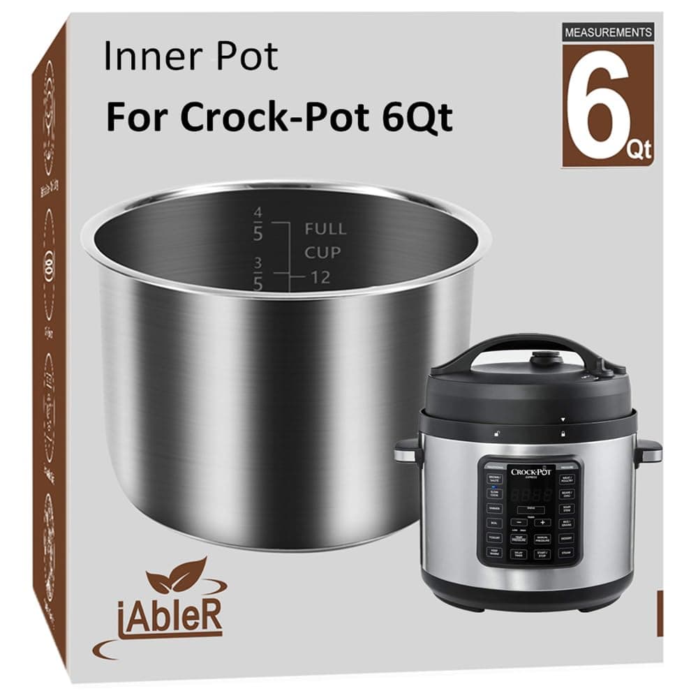 Inner Pot for Crock Pot 6 Quart - Stainless Steel Replacement Pot for Crock-Pot 6 Qt Multi-Cooker Crockpot 6 Quart Pressure Cooker 2100467 Accessories Parts