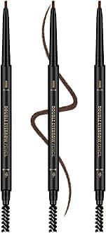 3 Pcs Waterproof Eyebrow Pencil Dark Brown, Premium Eye Brow Pencil Brn with Spoolie Brush, Longwearing for Perfect Brows, Professional, Precision, Defines, Universal Benefit Eyebrow Pencil, O'CHEAL