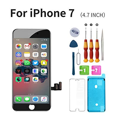 Swgrdin Screen Replacement Kit for iPhone 7 Black 4.7 inch, LCD Display Digitizer Touch Screen Assembly with Repair Tool kit and Screen Protector for A1660, A1778, A1779