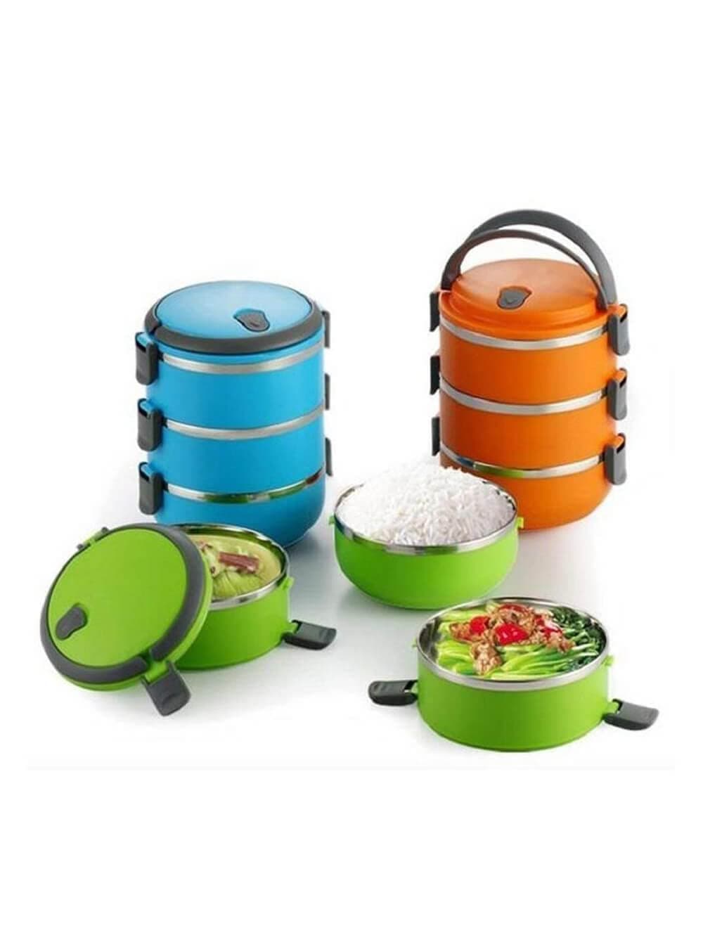 Grubify Stainless Steel Leak Proof 3 Layer Printed Lunch Box with Lock for Picnic Food Container Tiffin Hot Thermal Box with Handle Lunch Container Box Picnic Food Container Tiffin Box