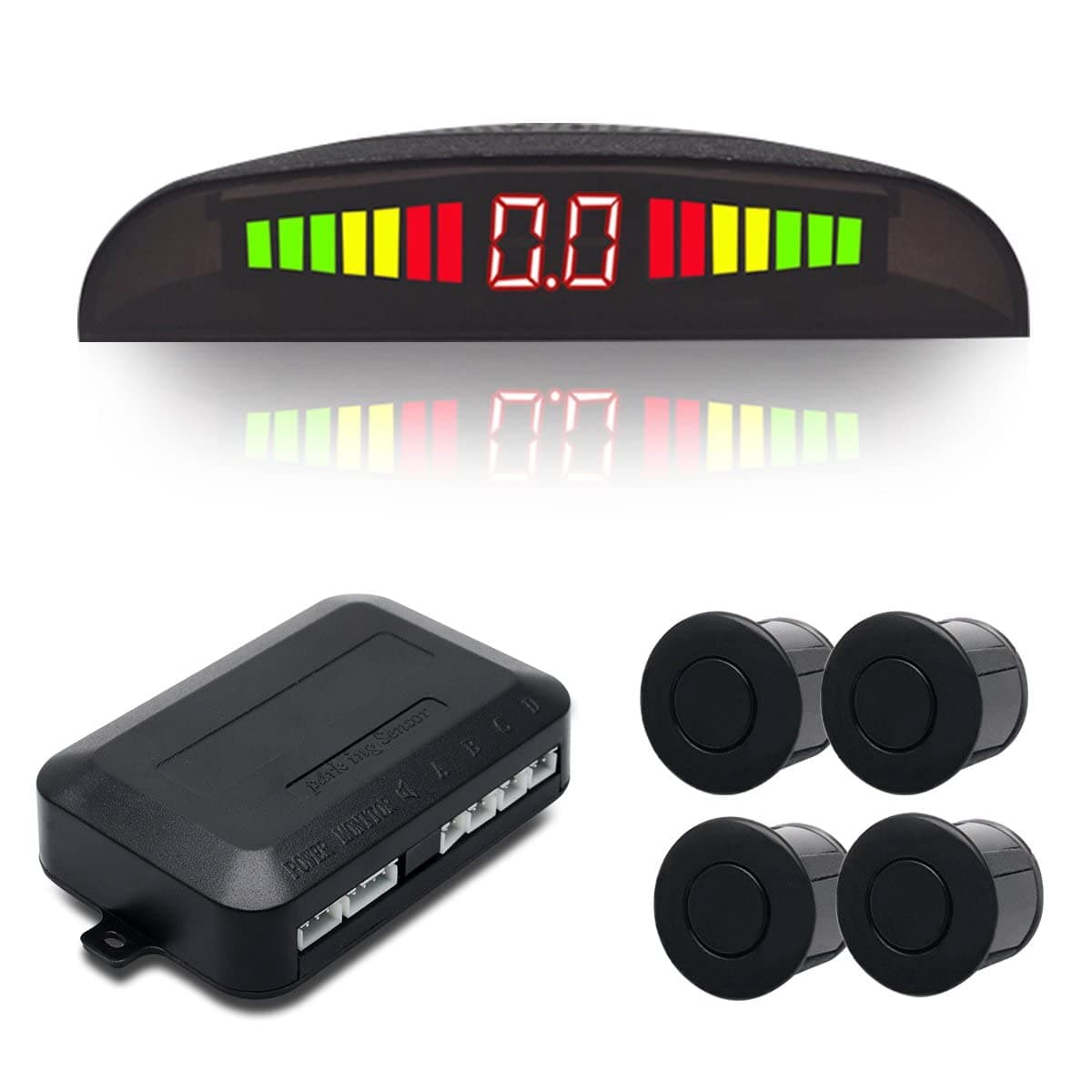 Maso Rear Parking Sensor Kit Black LED Display Parking Assistants Double CPU Security Reversing Parking Radar Sensor Car Vehicle with 4 Sensors Alarm Buzzer Reminder Safe Driving