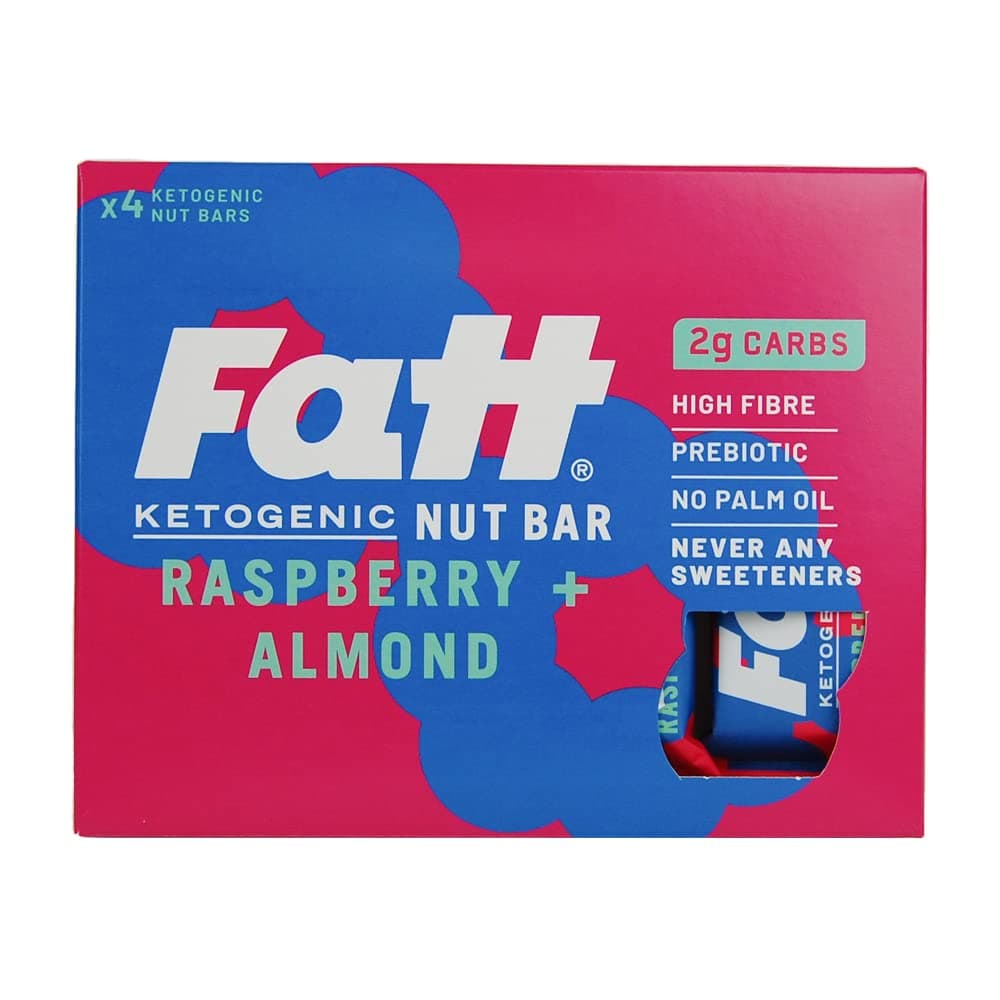 Keto Nut Bars - (Raspberry & Almond, 4 Pack) - 2g Carbs - 100% Natural, Low-Carb, Gluten Free Clean Keto Snack Bars with Super Fats - High Fibre, Low Sugar, Sweetener Free & Vegan - Aka Fattbar