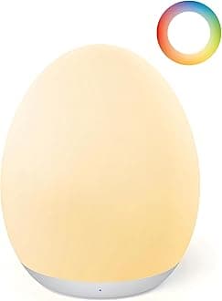 JolyWell Night Light for Kids, Egg Light for Nursery with 7 Changeable RGB Colours & Stepless Dimming, Rechargeable Tap Light with a 1-Hour Timer & Touch Control, Portable Baby Night Light, BPA Free