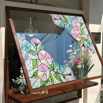 Window Stickers, ‌Stained Glass Window Privacy Film, UV Blocking Static Cling for Home Kitchen Office Bathroom, Morning Glory, 16.93" X 16.93"