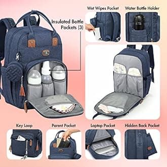 Diaper Bag Backpack with Portable Changing Pad, Pacifier Case and Stroller Straps