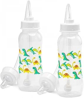 Hands-Free Baby Bottle - Anti-Colic Nursing System 9 oz Baby Bottle with Fast Flow Nipple/Teat 3m+ with Tube Straw Feeding System for Toddler (2 Bottles - Dinosaur)