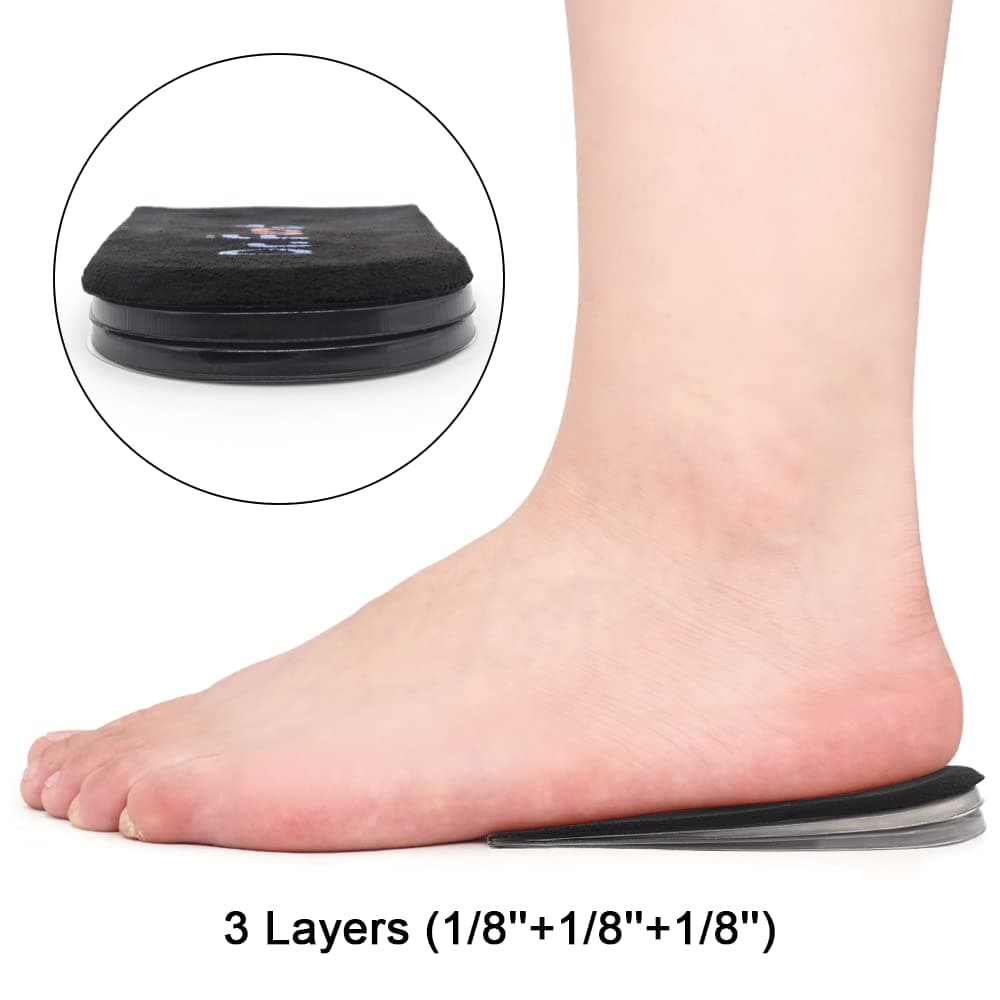 Dr.Foot's Heel Lift Inserts, Height Increase Insole for Leg Length Discrepancies, Heel Spurs, Heel Pain, Sports Injuries, and Achilles tendonitis, Black, 3 Layers: Small-Women's 4.5-9.5|Men's 6-8.5