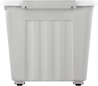 Cetomo 55L*4 Storage Boxes with Wheels, Plastic Storage Box with Lid, Latching Buckles, Click Closure, Stackable, Nesting, Durable Organizer for Home Office Clothes, Gray, 55L-4 Pack