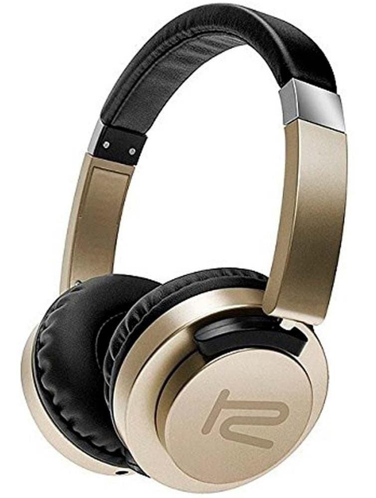 AkoustikFX Stereo Headphones with Microphone-On-ear Flat Foldable Rotating Earcups-Noise Isolating-In-Line Controls-Large 40mm Speaker Drivers-Great Sound & Bass-3.5mm Connector-Gold Color