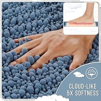 Yimobra Bathroom Runner Rug 70x24 Inch - Extra Long Non Slip Chenille Bath Mat, Soft & Absorbent, Machine Washable Shaggy Hallway Carpet for Vanity Tub Shower, Denim Blue Home Decor Accessories