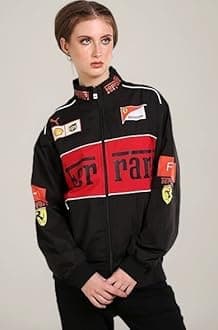 Black Oversized Women's Jacket F1 Racing Graphic on Parachute Fabric