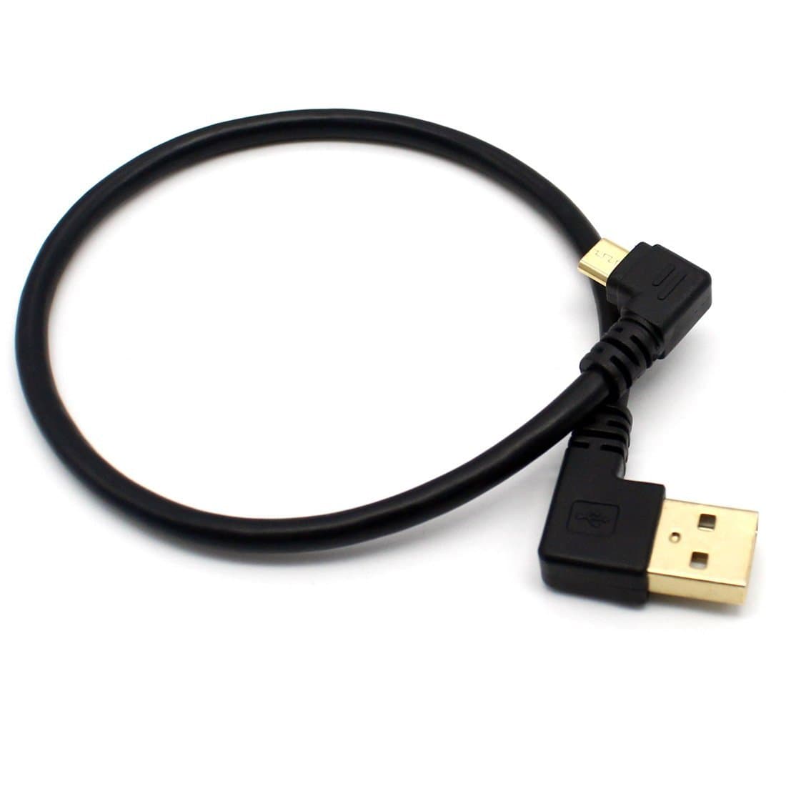 Right Angled Micro USB Cable - Rerii Golden Plated 30cm Length USB to Micro-B Male Right Angled Cable, Sync & Charging 5-Pin Micro USB Cable (Right Angle)