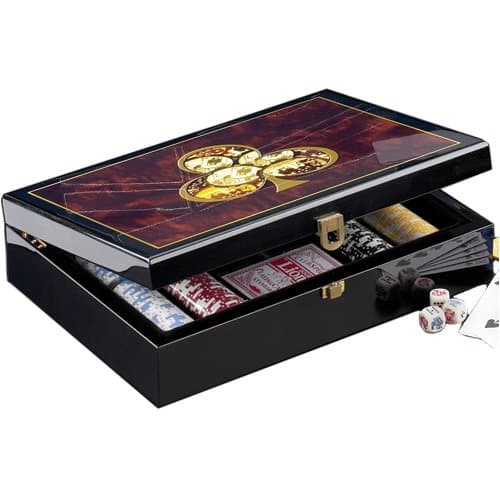 Magnificent Poker Set, 200 11.5 grams Chips, Cards & Dice, Inlaid Laquer Wood Box