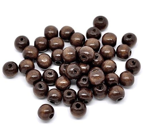 Round Wood Beads 10mm x 9mm Diameter with 3mm Hole, Brown Stain, 600