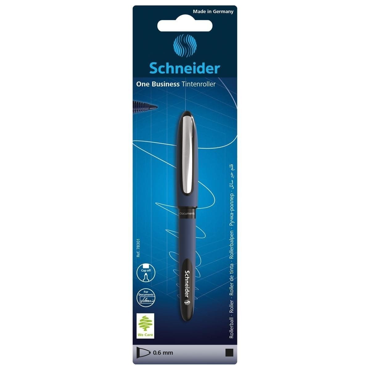 One Business rollerball Pen, 0.6 mm line width and ultra-smooth tip, made in Germany, 1 blister card Black