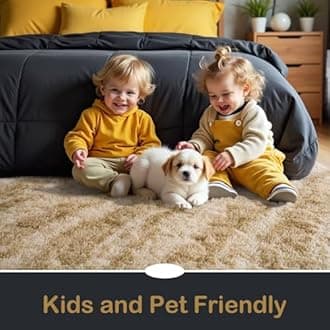 HOMORE 4x6 Area Rug for Bedroom, Tie-dye Beige Fluffy Furry Shaggy Rugs for Living Room, Super Soft and Comfy Carpet for Kids Room, Cute Carpets for Nursery Boys Girls Home Decor