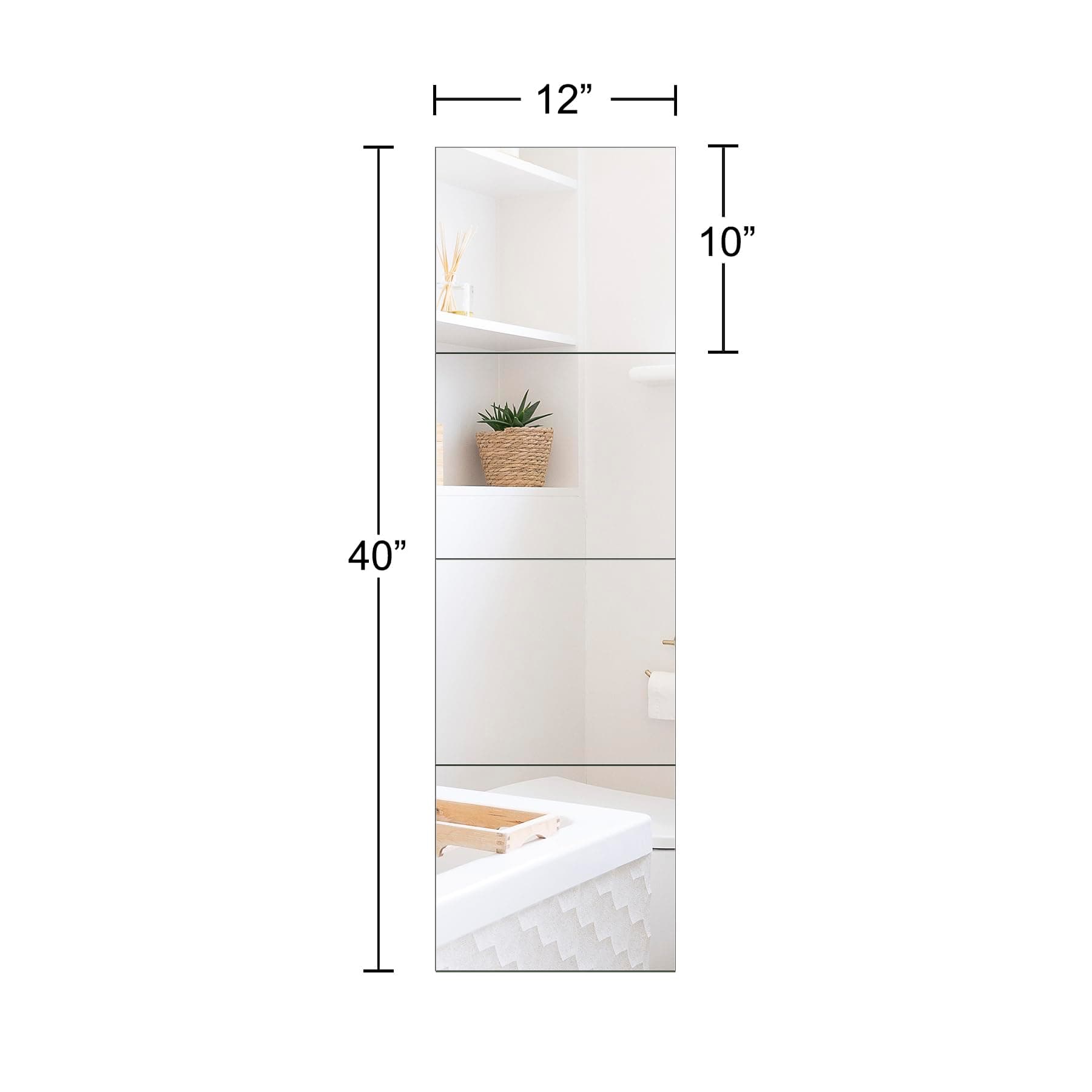 Ruomeng Full Length Wall Mirror Tiles - 12" x 10" x 4Pcs Frameless Full Body Mirror Tiles Wall Mounted Mirror for Home Gym Vanity Bedroom, Living Room