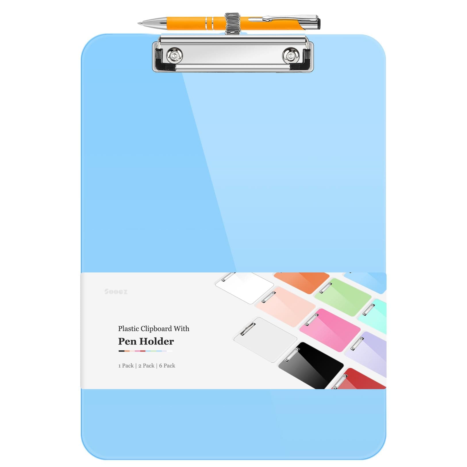 Sooez Plastic Clipboard with Pen Holder, [10% Thicker] Clip Boards 8.5x11 with Low Profile Clip, Cute Hanging Clipboard, Standard Letter Size A4 for Women Teacher, Office & School Supplies