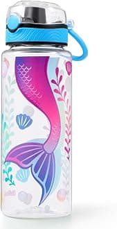 Cute Water Bottle for School Kids Girls, BPA FREE Tritan & Leak Proof & Easy Clean & Carry Handle, 23oz/ 680ml - Mermaid