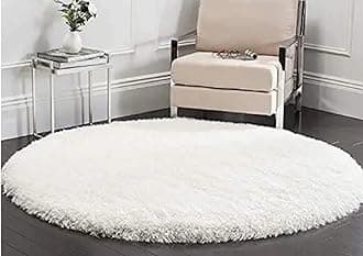 FR Creations Modern Polyester Anti Slip Round Shaggy Fluffy Fur Rug and Carpet for Living Room, Bedroom,Offices, Kitchens(4x4 Feet)-White