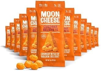 - Moon Cheese Cheddar Believe It, 1 Ounce, 12-Pack, Crunchy, Protein-Rich Cheese Snack, Keto Friendly, 100% Real Cheese